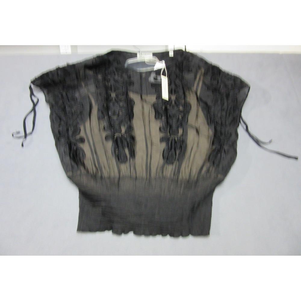 Max Studio Blouse Women Large Black Sheer Floral Lace London Gathered Sleeveless